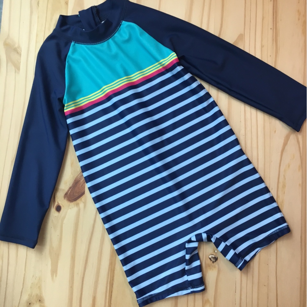 Carters Infant Rashguard Swimsuit Size 24m Blue Stripe Long Sleeve Navy & Teal